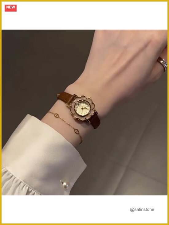 Floral-Shaped Quartz Watch Lightweight Leather Band Elegant Ladies Dress